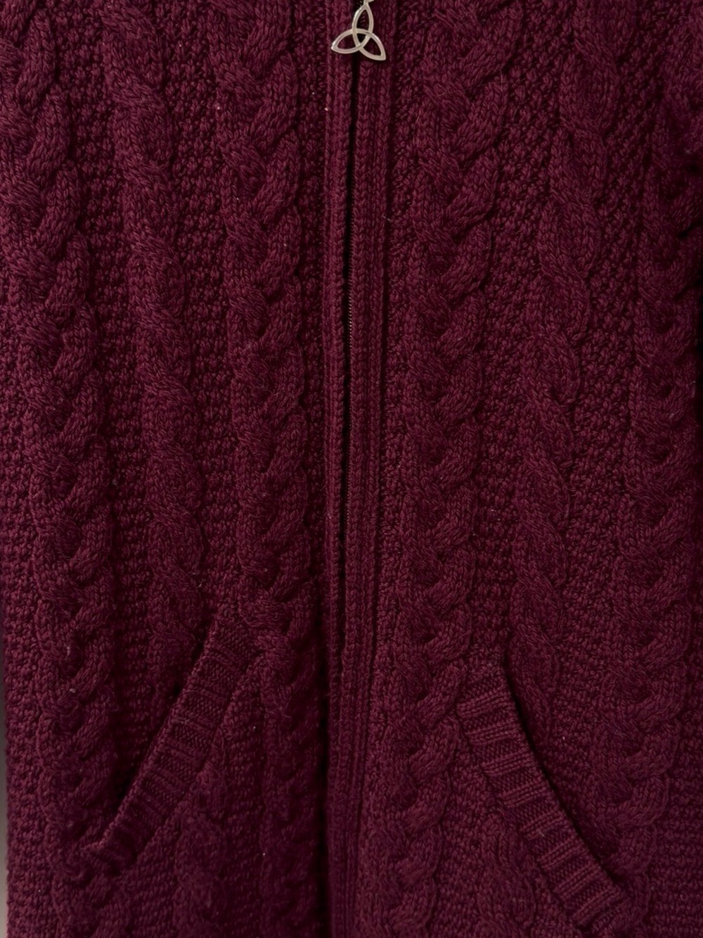 Aran Sweater Market Women's Full Zip Cable Knit Merlot Hooded Coatigan Medium - Picture 4 of 11